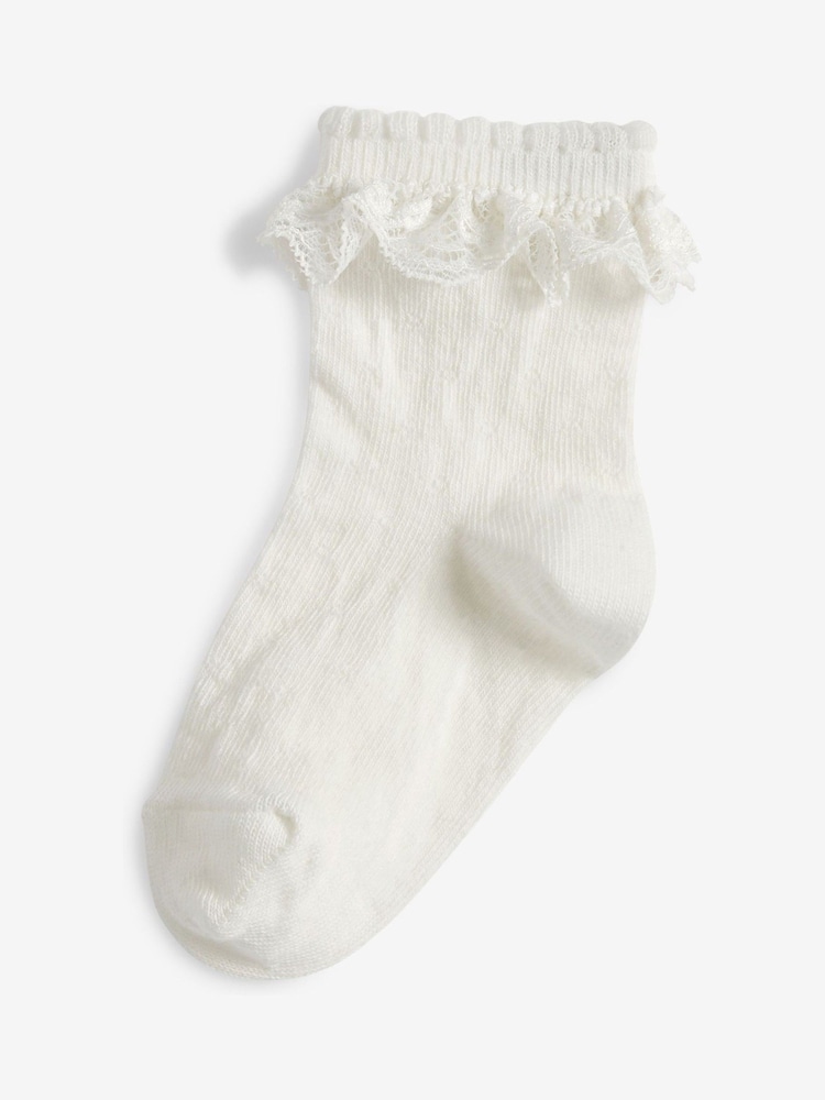 White 2 Pack Cotton Rich Lace Ruffle Ankle Socks - Image 2 of 2
