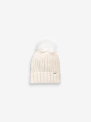 Abercrombie & Fitch Cream Pom Pom Beanie Hat - Image 1 of 3