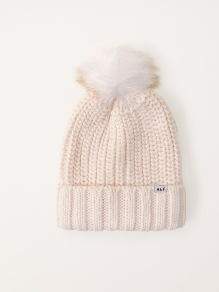 Abercrombie & Fitch Cream Pom Pom Beanie Hat - Image 2 of 3