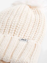 Abercrombie & Fitch Cream Pom Pom Beanie Hat - Image 3 of 3