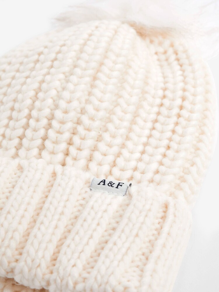 Abercrombie & Fitch Cream Pom Pom Beanie Hat - Image 3 of 3