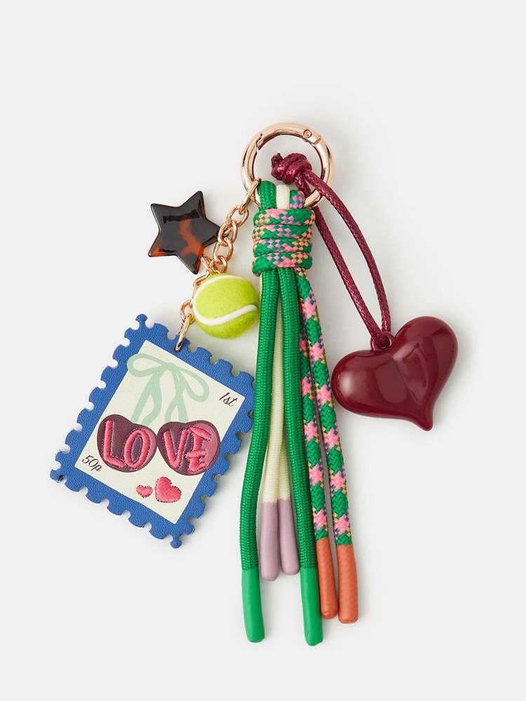 Accessorize Green Stamp Cord Charm Bag - Image 1 of 2 Accessorize Green Stamp Cord Charm Bag - Image 1 of 2