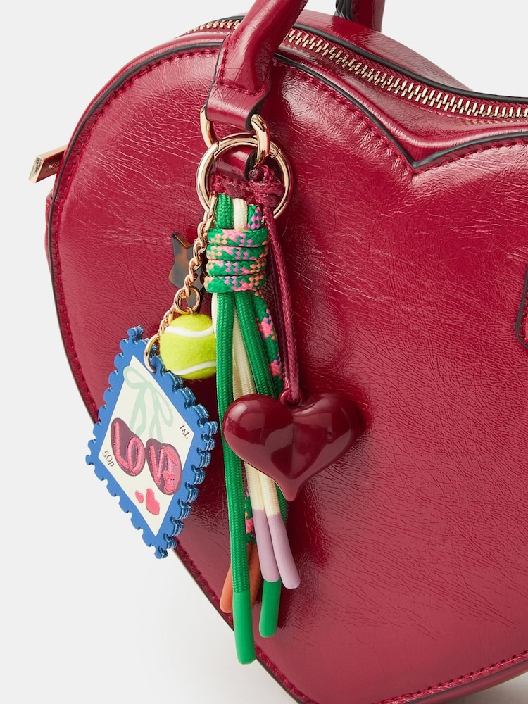 Accessorize Green Stamp Cord Charm Bag - Image 2 of 2 Accessorize Green Stamp Cord Charm Bag - Image 2 of 2