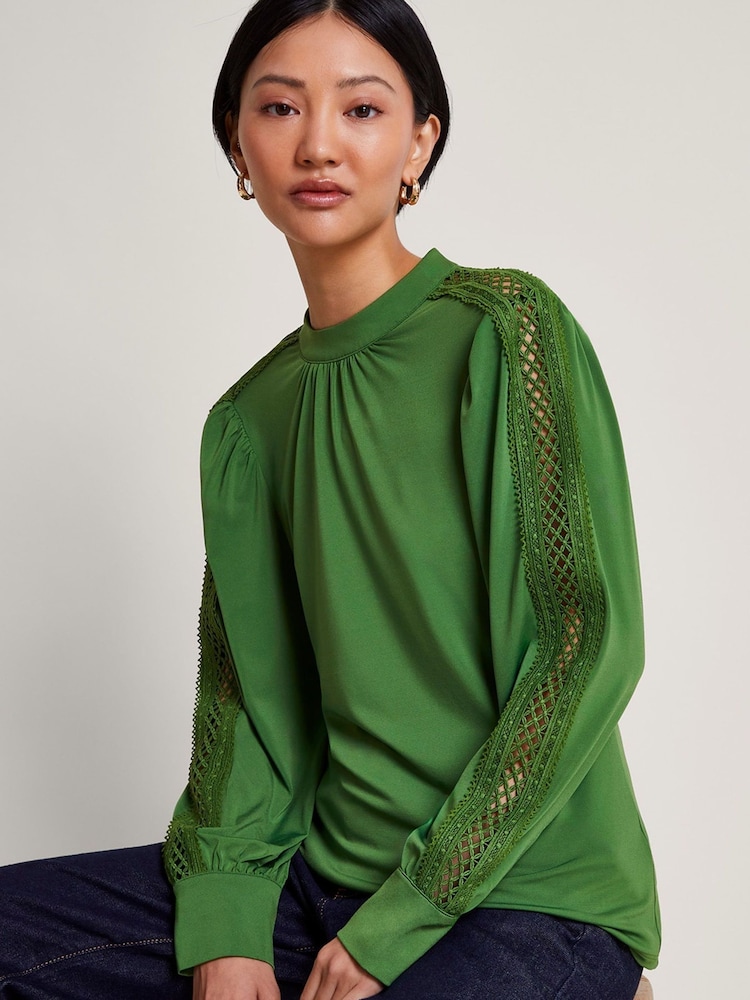 Monsoon Green Lulu Cutwork Trim Top - Image 1 of 5