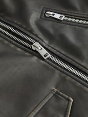 Black Distressed Faux Leather Biker Jacket - Image 5 of 5