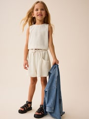 Ecru Crinkle Shorts and Vest Set (3-16yrs) - Image 1 of 8