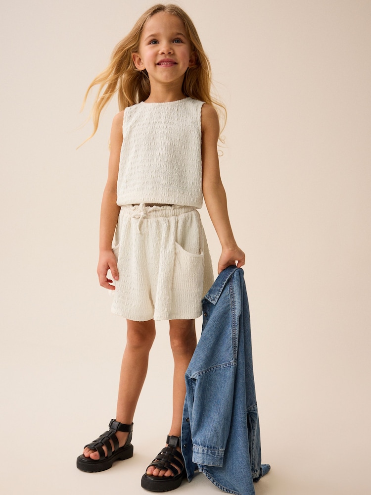 Ecru Crinkle Shorts and Vest Set (3-16yrs) - Image 1 of 8