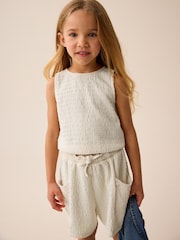 Ecru Crinkle Shorts and Vest Set (3-16yrs) - Image 3 of 8