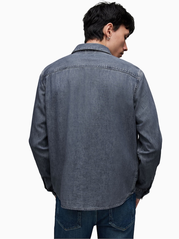 AllSaints Indigo Blue Washed Elm 100% Cotton Shirt - Image 2 of 7