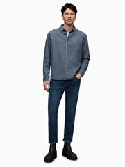 AllSaints Indigo Blue Washed Elm 100% Cotton Shirt - Image 3 of 7