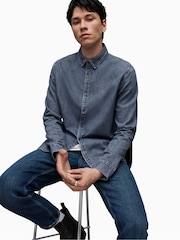 AllSaints Indigo Blue Washed Elm 100% Cotton Shirt - Image 5 of 7
