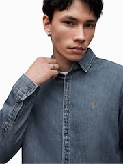 AllSaints Indigo Blue Washed Elm 100% Cotton Shirt - Image 6 of 7
