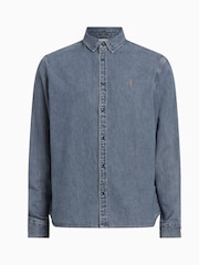AllSaints Indigo Blue Washed Elm 100% Cotton Shirt - Image 7 of 7