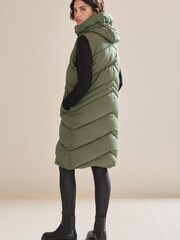 Khaki Green Longline Padded Gilet - Image 3 of 4