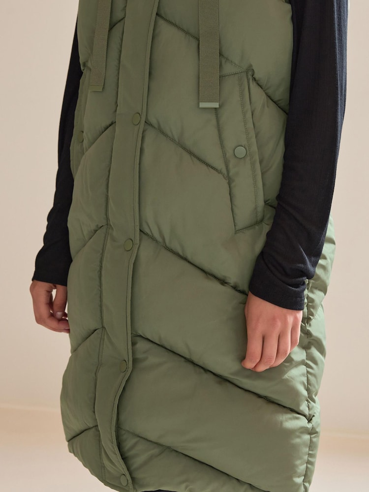 Khaki Green Longline Padded Gilet - Image 4 of 4