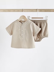 Neutral Woven Top And Bottoms Set (0mths-2yrs) - Image 3 of 9