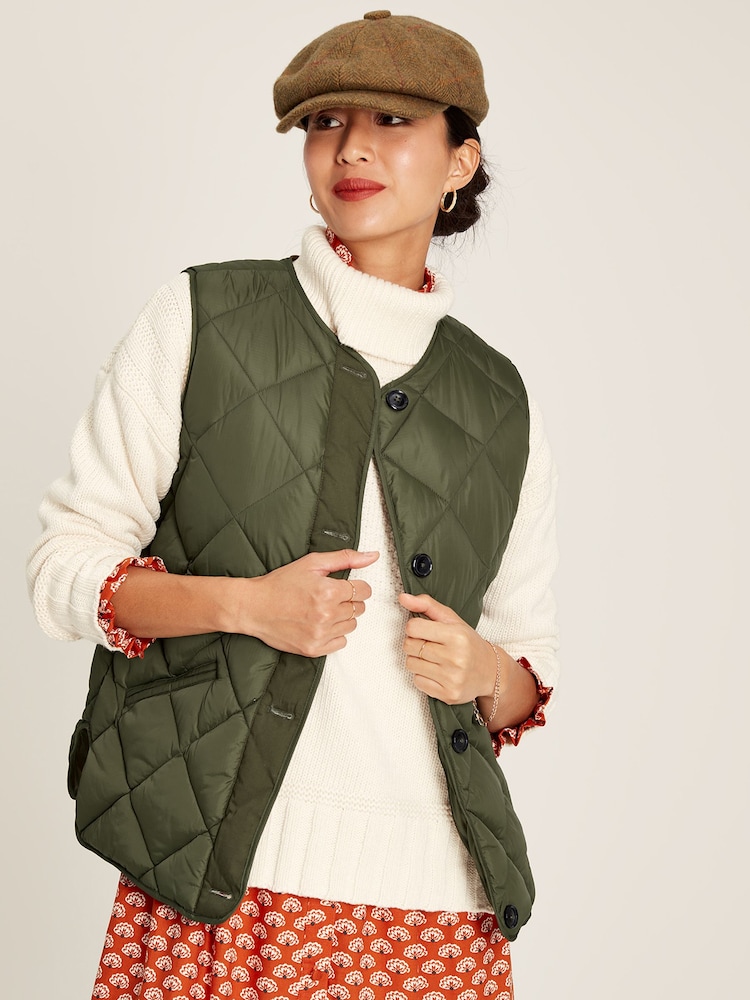 Joules Radley Green Showerproof Diamond Quilted Gilet - Image 1 of 7