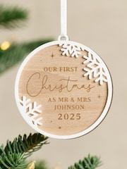 Personalised Snowflake Border Couples Christmas Decoration by No Ordinary Gift - Image 1 of 2