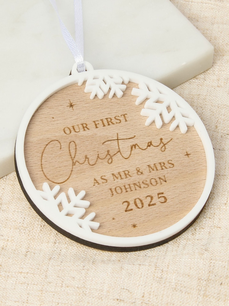 Personalised Snowflake Border Couples Christmas Decoration by No Ordinary Gift - Image 2 of 2 Personalised Snowflake Border Couples Christmas Decoration by No Ordinary Gift - Image 2 of 2