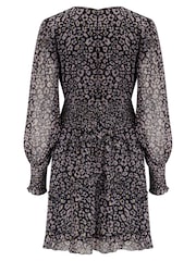 Pour Moi Black Alexandra Sparkle Jacquard Chiffon Frill Long Sleeve Short Dress - Image 4 of 4