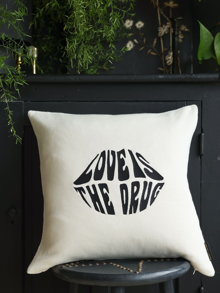 Rockett St George Love Is The Drug Knitted Lips Cushion - Image 1 of 5