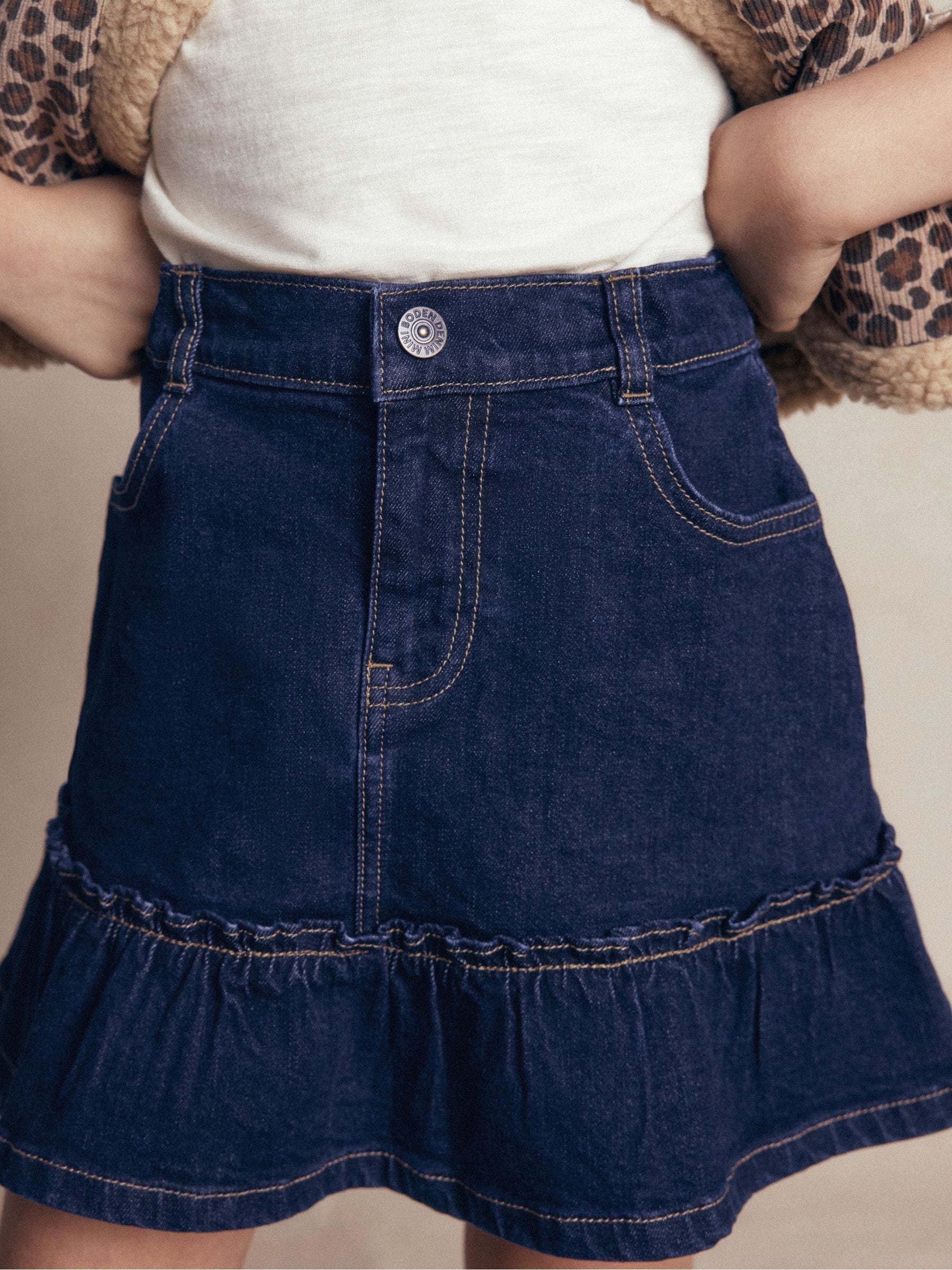 Boden Unisex Kids Blue Frill Hem Denim Skirt