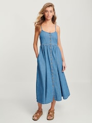 Mid Blue Button Through Midi Summer Dress - Image 1 of 4