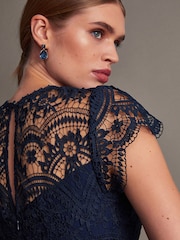 Синий - Кружевное платье миди Monsoon Monica - Изображение 4 из 5