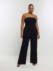 River Island Black Plus Bardot Corset Jumpsuit - Image 1 of 5