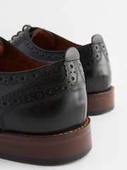 Black Wide Fit Leather Contrast Sole Brogue Shoes - Image 5 of 6