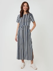 Threadbare Blue Pure Cotton Crew Neck Side Split Midi Dress - Image 1 of 4