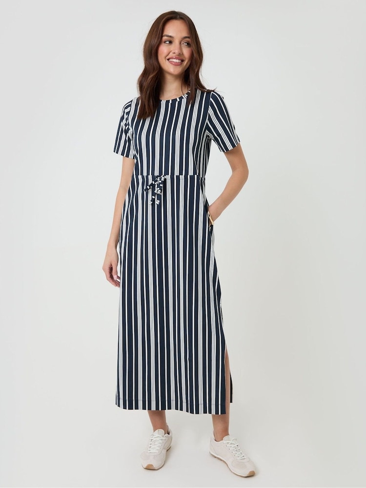 Threadbare Blue Pure Cotton Crew Neck Side Split Midi Dress - Image 1 of 4 Threadbare Blue Pure Cotton Crew Neck Side Split Midi Dress - Image 1 of 4
