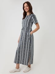 Threadbare Blue Pure Cotton Crew Neck Side Split Midi Dress - Image 3 of 4