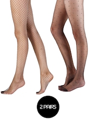 Pretty Polly 2 Pack Black Fishnet Tights & Sparkle Spot Tights - Image 2 of 8