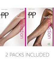 Pretty Polly 2 Pack Black Fishnet Tights & Sparkle Spot Tights - Image 8 of 8