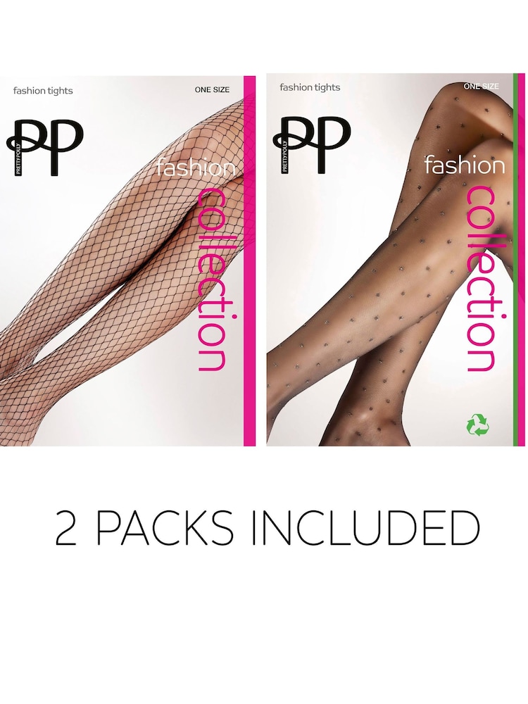 Pretty Polly 2 Pack Black Fishnet Tights & Sparkle Spot Tights - Image 8 of 8