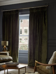 Olive Green Collection Luxe Heavyweight Super Thermal Plush Velvet Pencil Pleat Curtains - Image 1 of 4