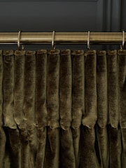 Olive Green Collection Luxe Heavyweight Super Thermal Plush Velvet Pencil Pleat Curtains - Image 2 of 4