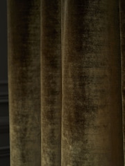 Olive Green Collection Luxe Heavyweight Super Thermal Plush Velvet Pencil Pleat Curtains - Image 3 of 4