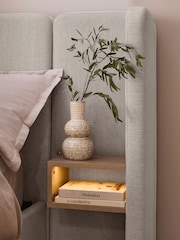 Contemporary Blend Light Natural Wynn Upholstered Ottoman Storage Hotel Bed Frame With Bedside Tables and Lights - Image 5 of 9