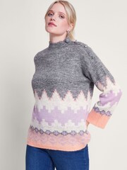 Monsoon Grey Ami Aztec Inspired Jumper - Image 1 of 5