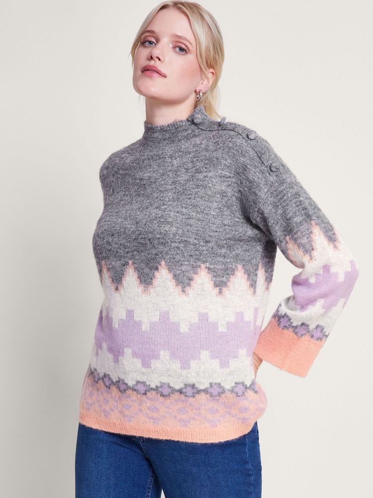Monsoon Grey Ami Aztec Inspired Jumper - Image 1 of 5