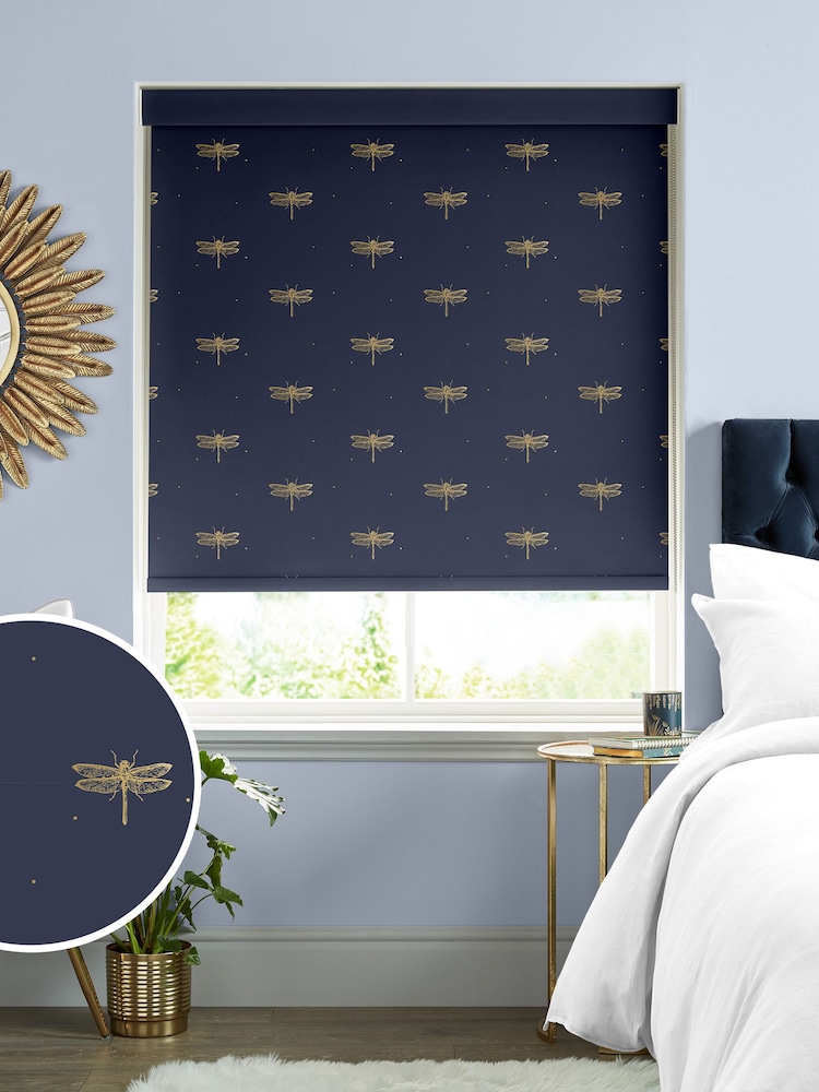 Sara Miller Navy Blue Dragonfly Made to Measure Roller Blinds - Image 1 of 6
