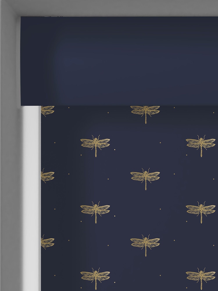 Sara Miller Navy Blue Dragonfly Made to Measure Roller Blinds - Image 6 of 6