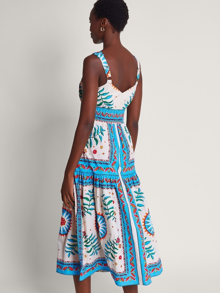 Monsoon Multi 100% Cotton Anya Border Print Dress - Image 2 of 5
