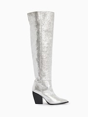 AllSaints Silver Reina Metallic Boots - Image 1 of 5