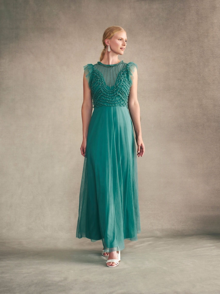 Monsoon Green Irina Hand Embellished Maxi Dress - Image 1 of 6