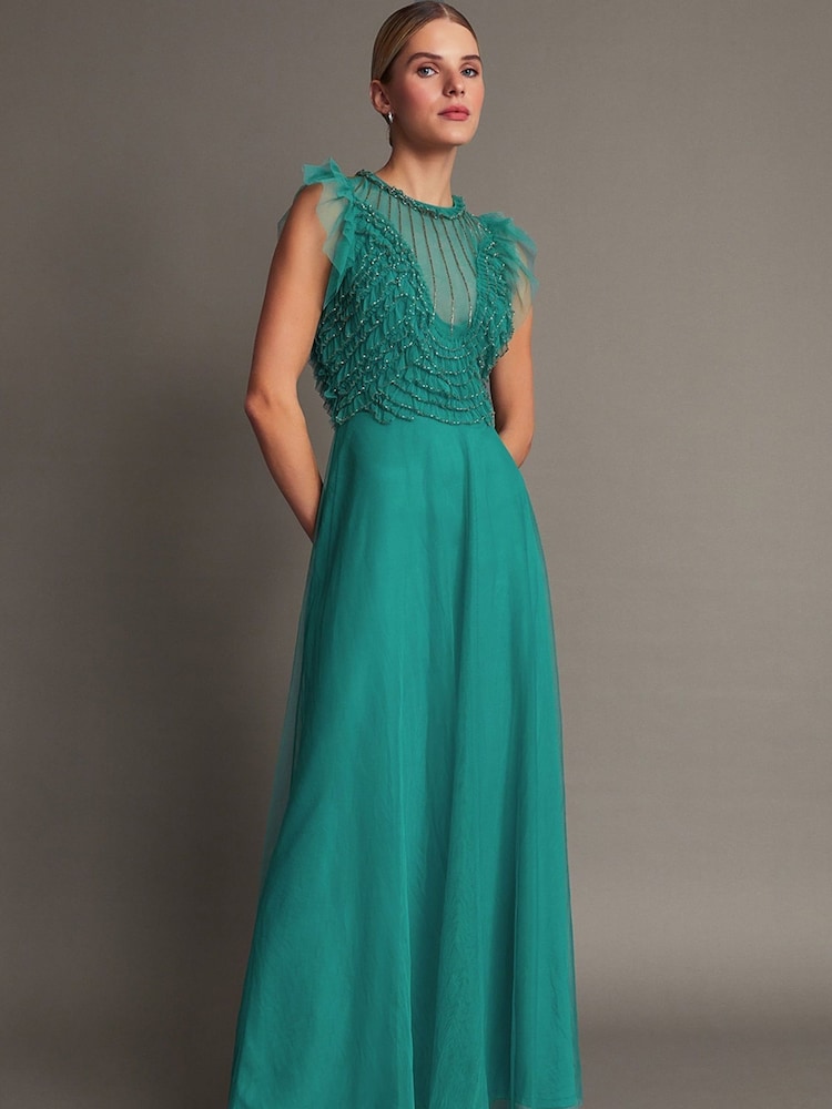 Monsoon Green Irina Hand Embellished Maxi Dress - Image 2 of 6