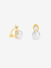 Jon Richard Gold Plated Crystal And Pearl Clip Earrings - Image 1 of 1