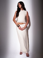 South Beach Cream Textured Maxi Skirt - Image 4 of 6